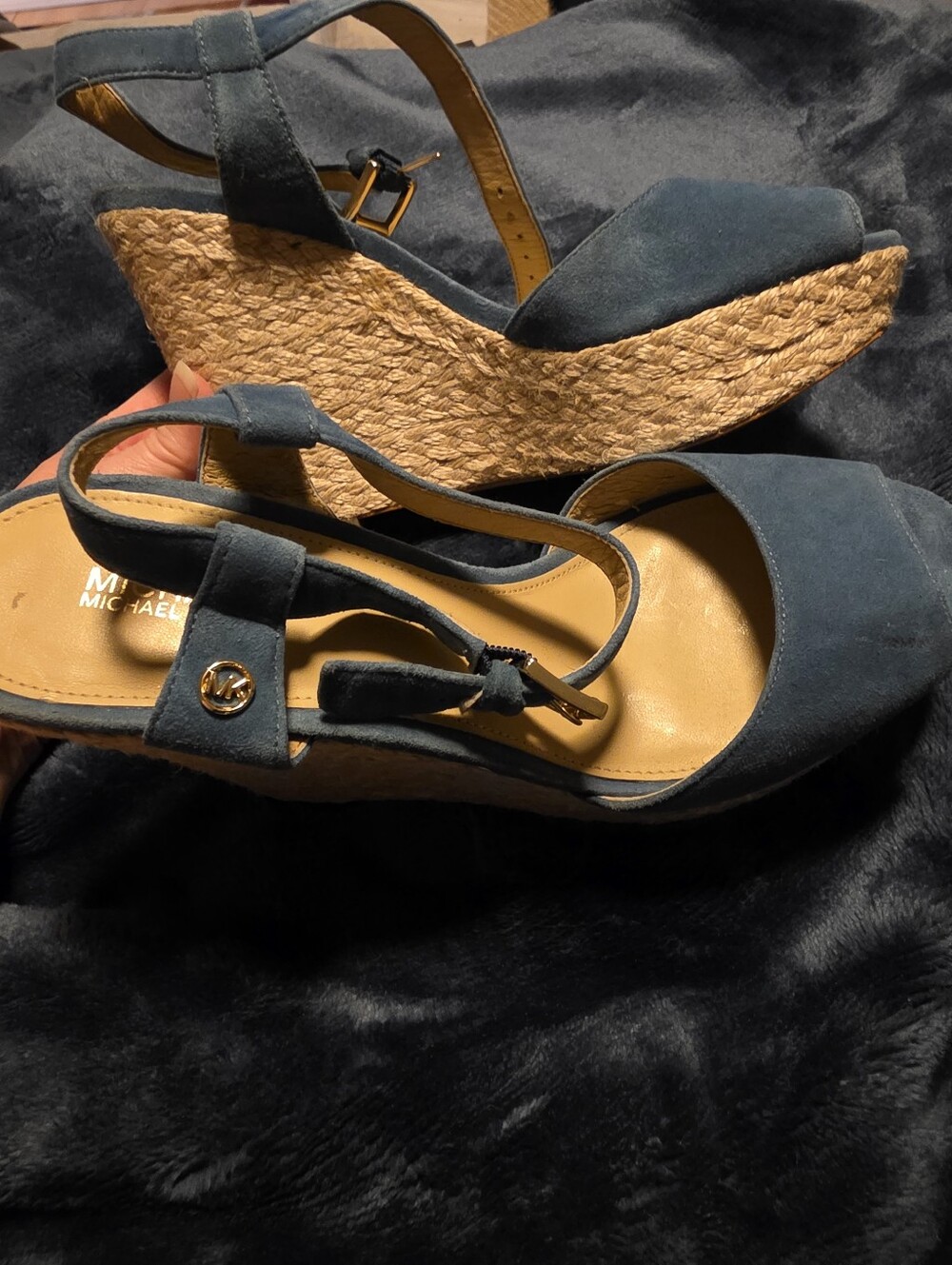 Michael Kors Navy Suede Espadrille Wedge Sandals